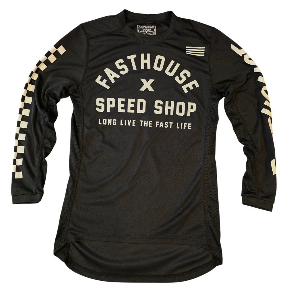 Fasthouse x Speed Shop Long Sleeve Motocross Jersey Black Small Checkered Logo